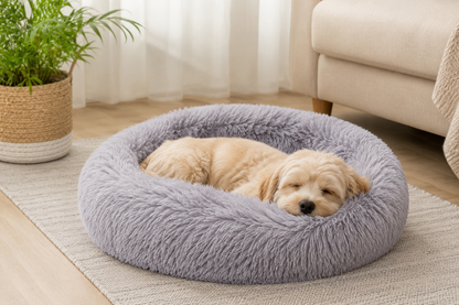 Calming Donut Pet Bed – Plush Round Nest for Dogs & Cats