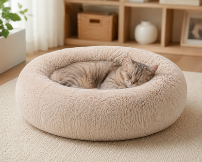 Donut Calming Pet Bed – Plush Round Nest for Cats & Dogs