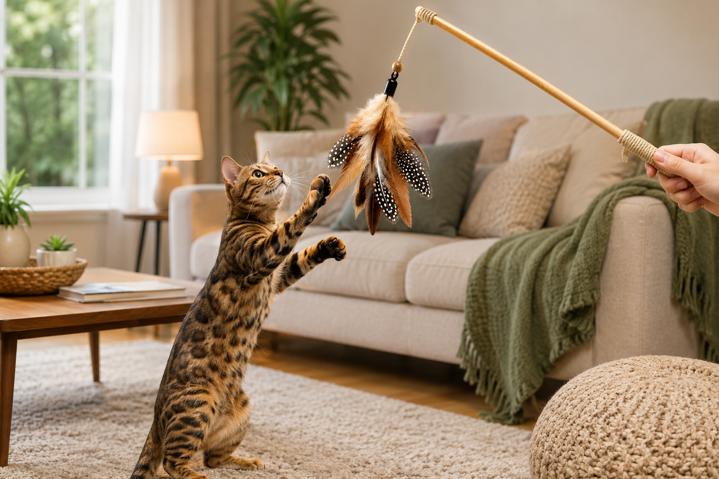 Wooden Feather Cat Wand Toy – Bell Interactive Teaser