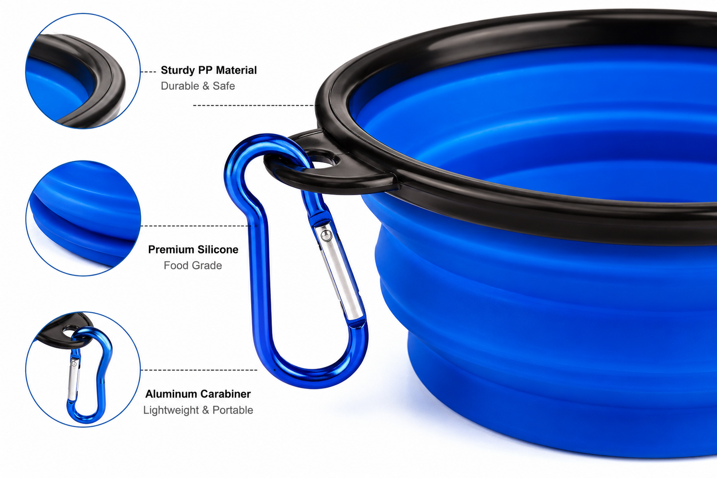 Collapsible Silicone Pet Travel Bowl with Carabiner