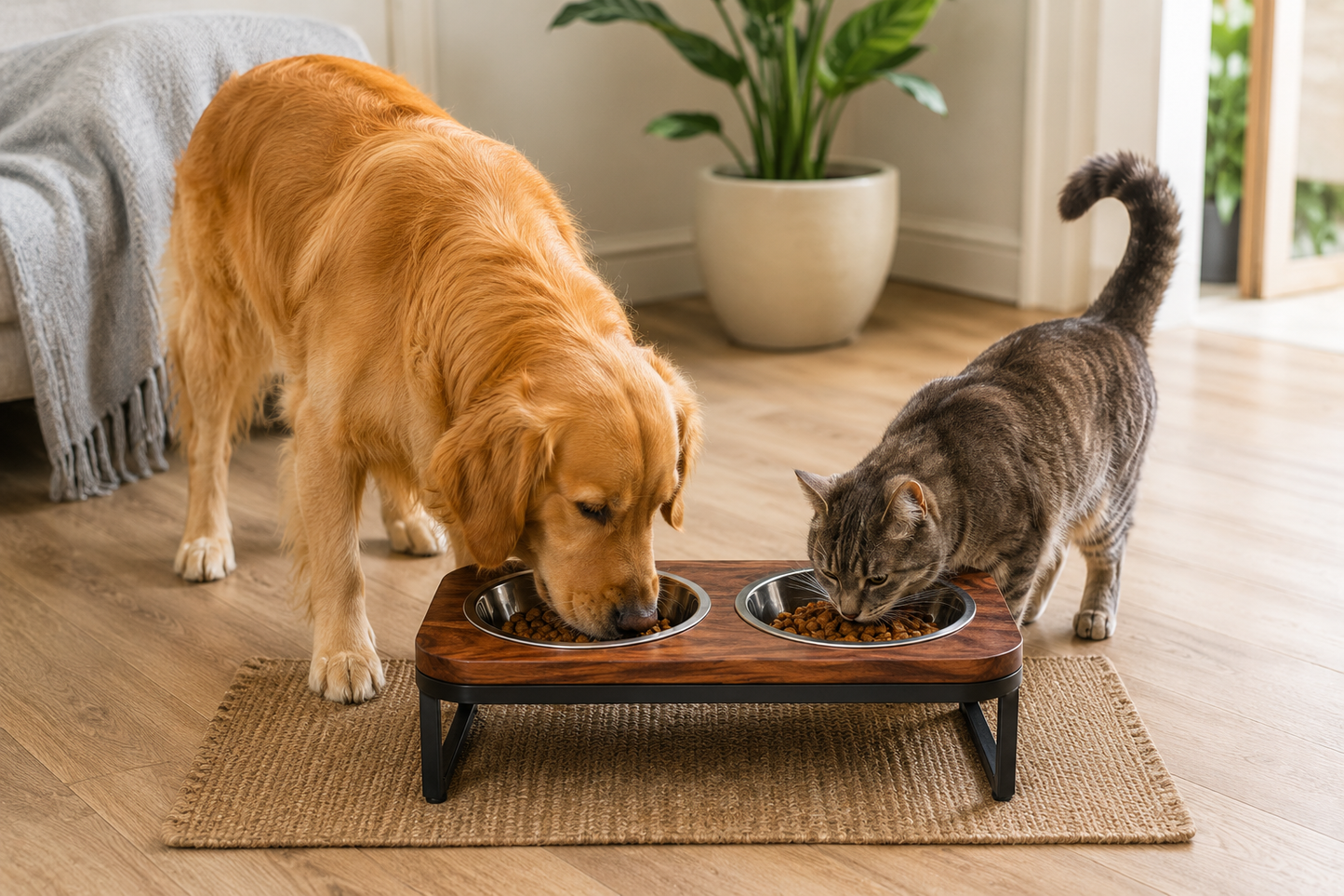 Elevated Double Pet Feeder Stand with Stainless Steel Bowls