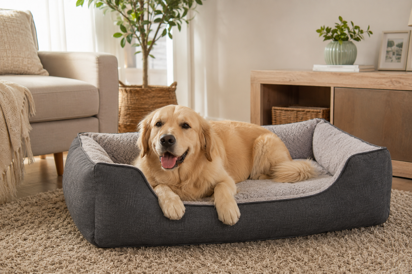 Orthopedic Bolster Dog Bed – Plush Sofa Pet Lounger