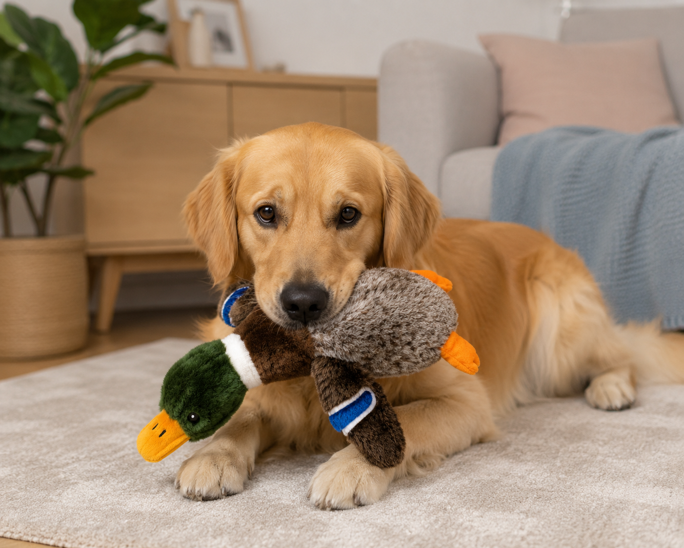 Plush Mallard Duck Dog Toy – Soft Indoor Fetch Buddy